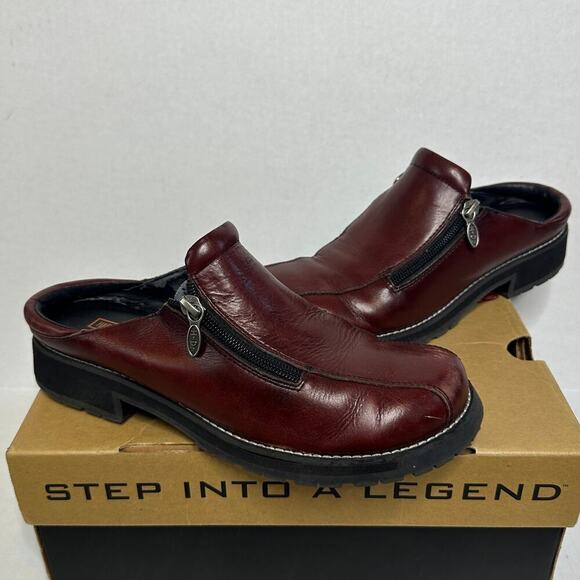 In Box Harley Davidson Size 7 Burgundy Leather Paulo Twin Zip Slide Flat Loafer - Picture 2 of 9